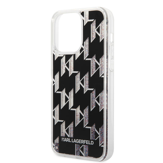 MagSafe Hülle für Apple iPhone 14 Pro Max, Karl Lagerfeld, Monogram Liquid Glitter, Schwarz