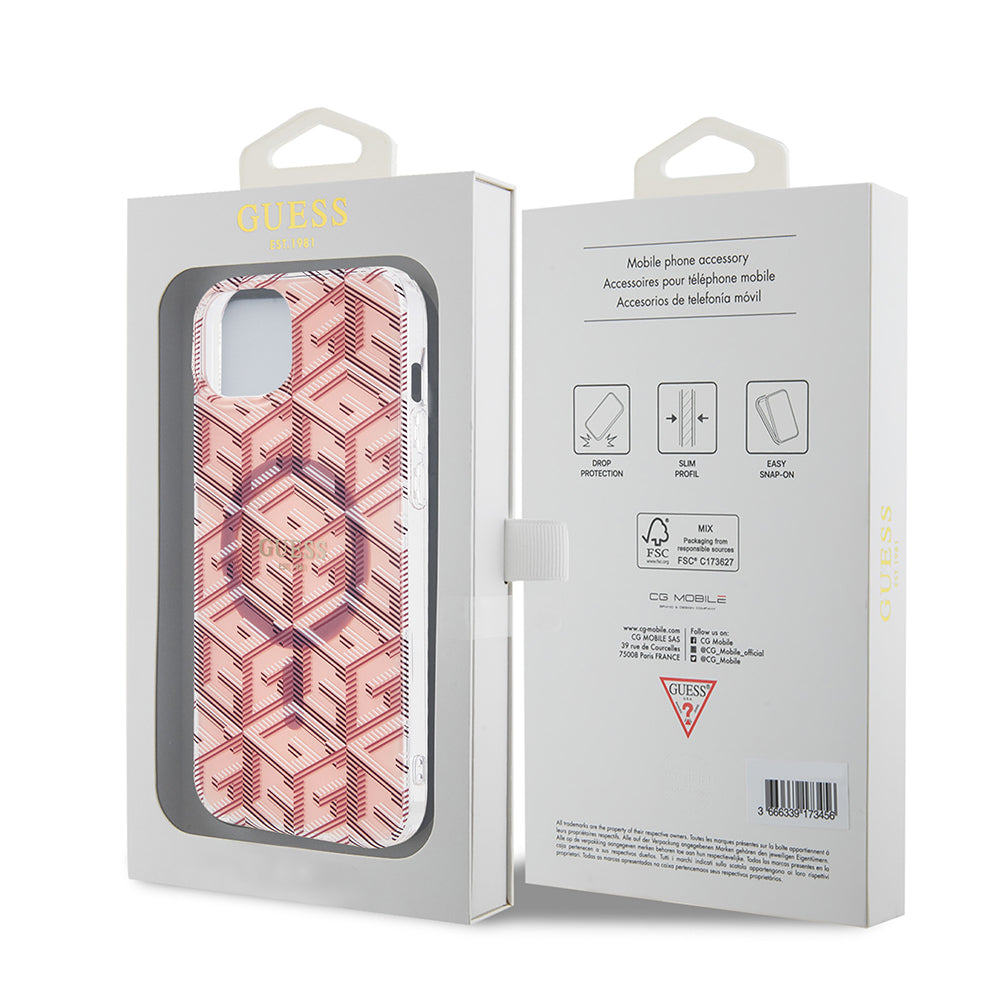 MagSafe Case for Apple iPhone 15, Guess, IML Gcube, Pink