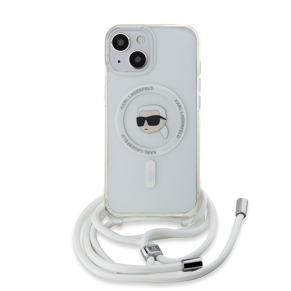 MagSafe Hülle für Apple iPhone 15, Karl Lagerfeld, IML Crossbody Karl's Head, Transparent