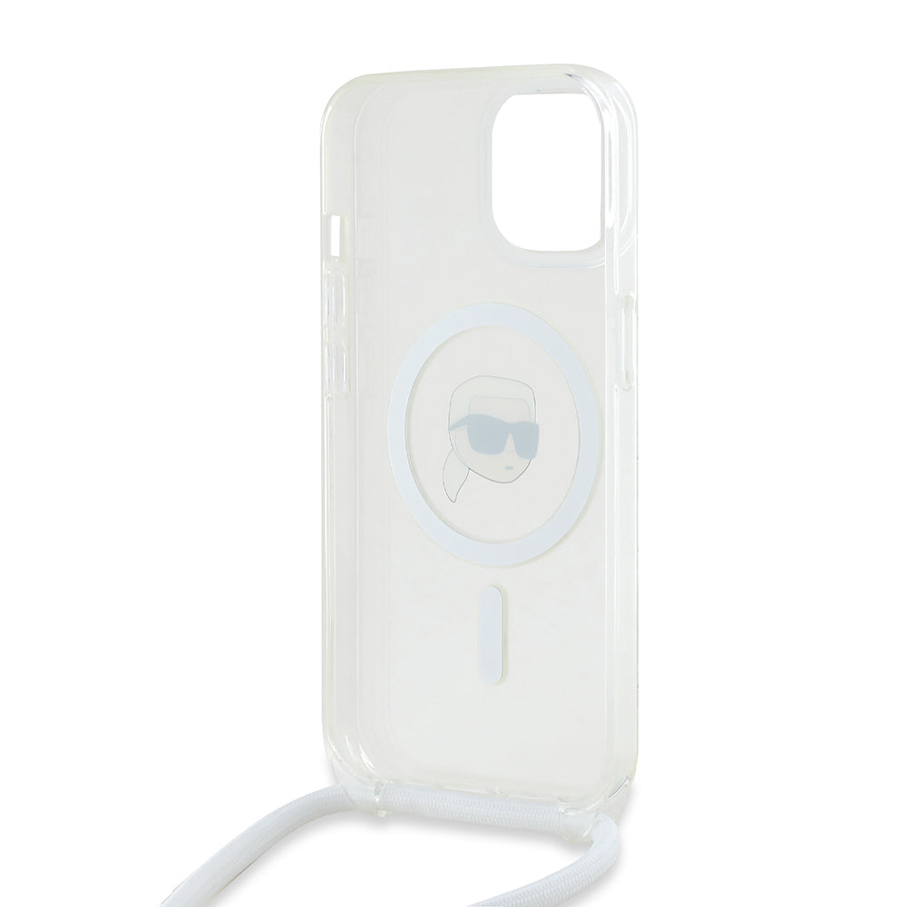 MagSafe Hülle für Apple iPhone 15, Karl Lagerfeld, IML Crossbody Karl's Head, Transparent