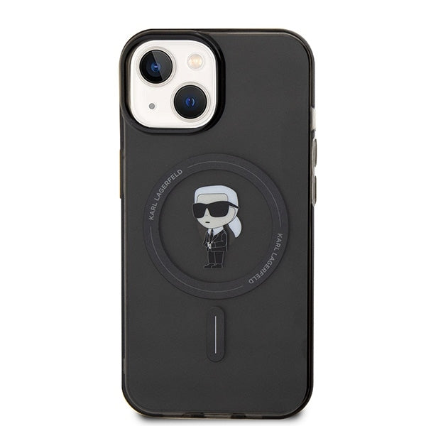 MagSafe Hülle für Apple iPhone 15, Karl Lagerfeld, IML Ikonik Karl, Schwarz