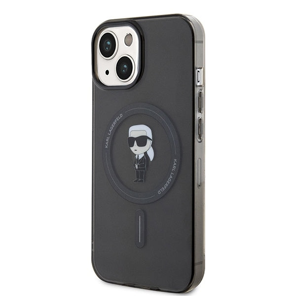 MagSafe Hülle für Apple iPhone 15, Karl Lagerfeld, IML Ikonik Karl, Schwarz