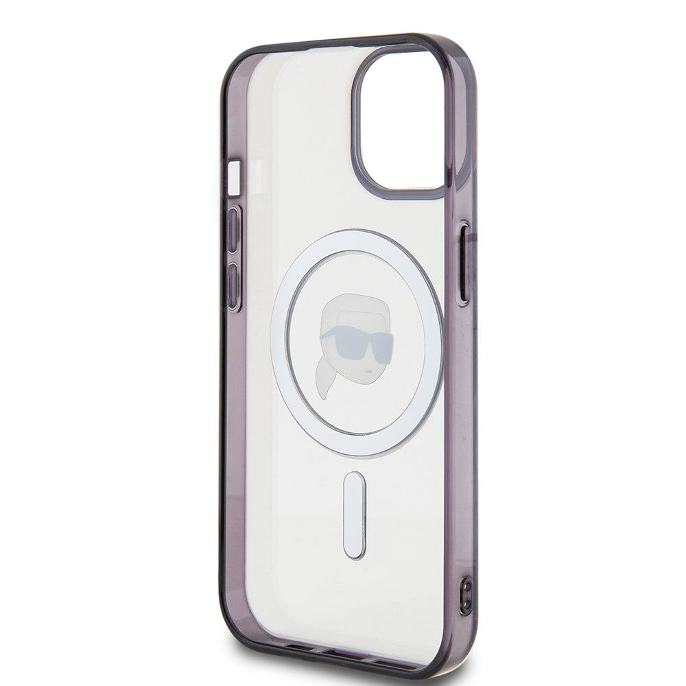 MagSafe Hülle für Apple iPhone 15, Karl Lagerfeld, IML Karl's Head, Transparent