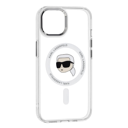 MagSafe Case for Apple iPhone 15, Karl Lagerfeld, IML Metal Karl's Head, White