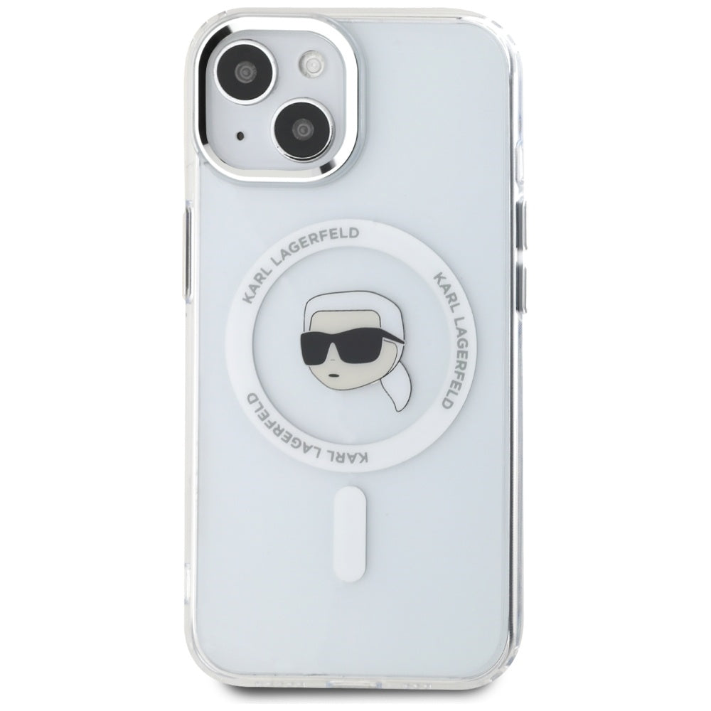 MagSafe Case for Apple iPhone 15, Karl Lagerfeld, IML Metal Karl's Head, White