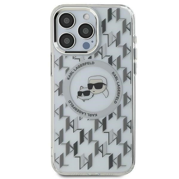 MagSafe Hülle für Apple iPhone 15, Karl Lagerfeld, IML Monogramm Karl & Choupette's Köpfe, Transparent