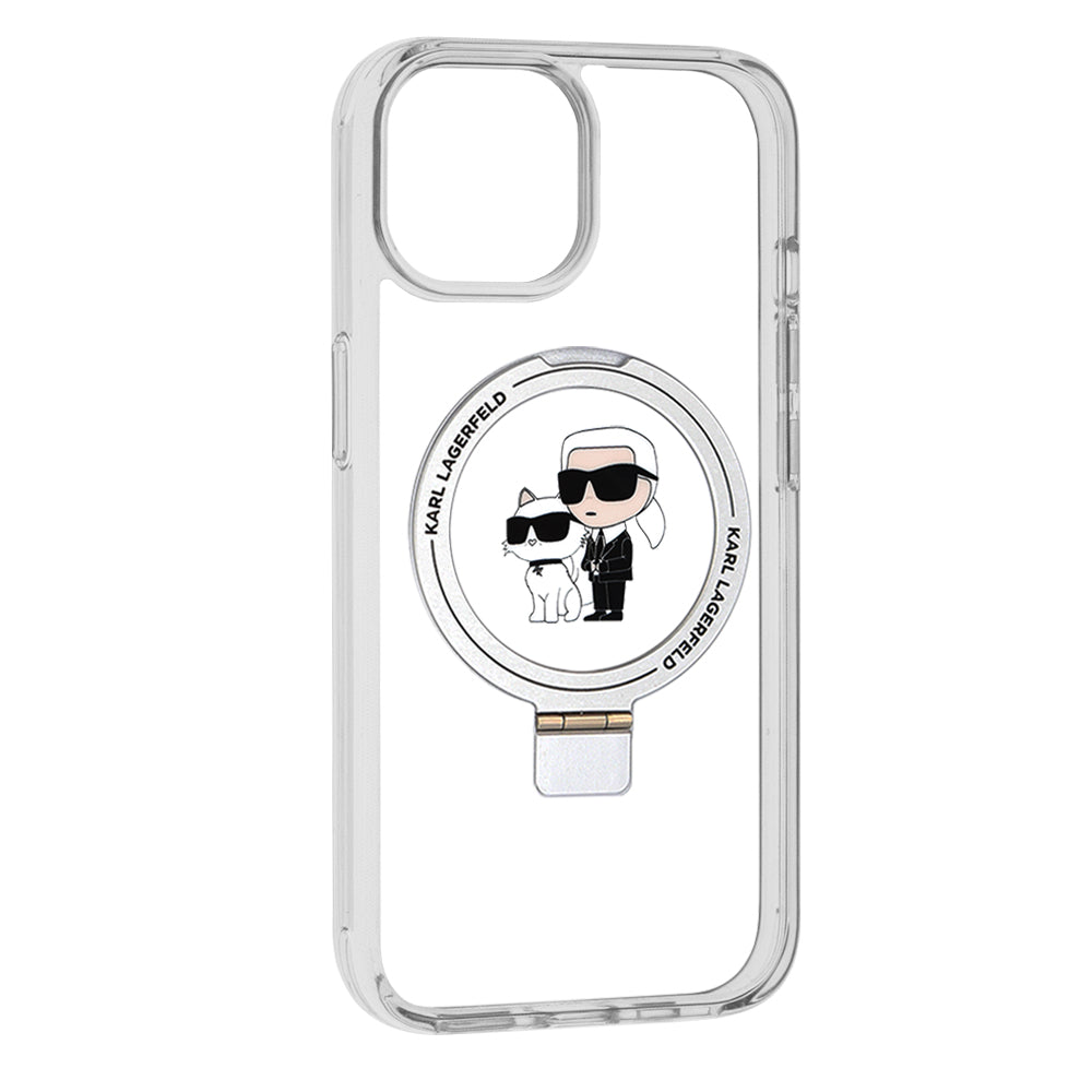 MagSafe Hülle für Apple iPhone 15, Karl Lagerfeld, Ring Stand Karl & Choupette, Weiß