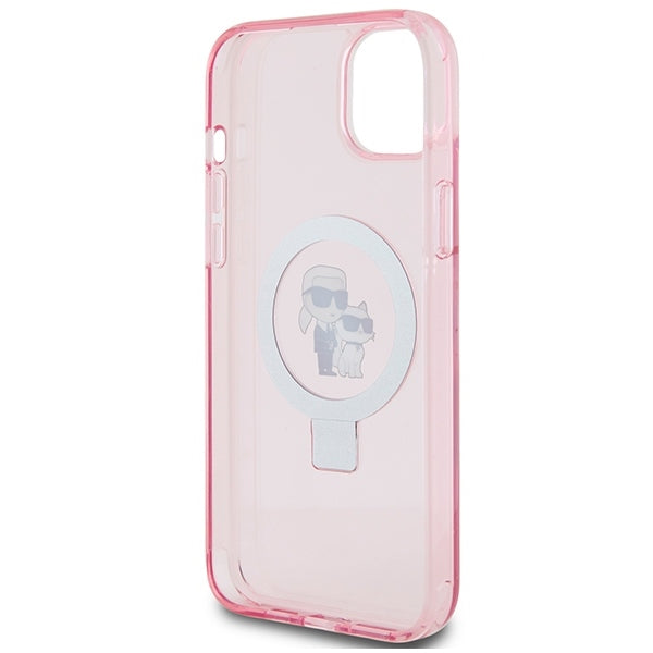 MagSafe Case for Apple iPhone 15, Karl Lagerfeld, Ring Stand Karl & Choupette, Pink