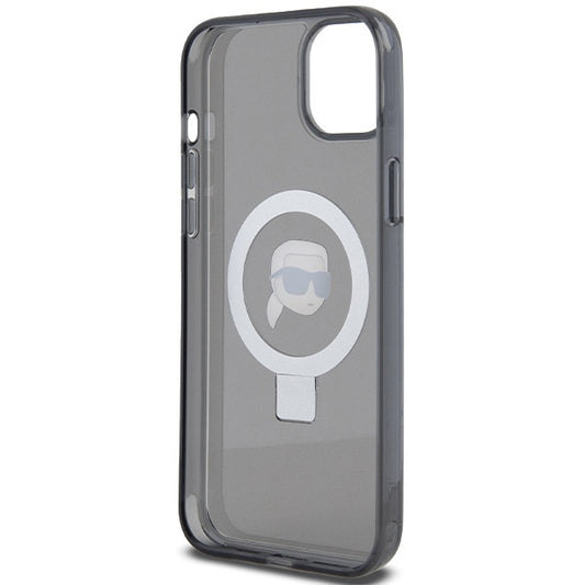 MagSafe Hülle für Apple iPhone 15, Karl Lagerfeld, Ring Stand Karl's Head, Schwarz