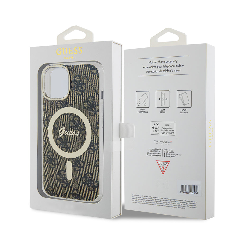 MagSafe Case for Apple iPhone 15 Plus, Guess, IML 4G, Brown