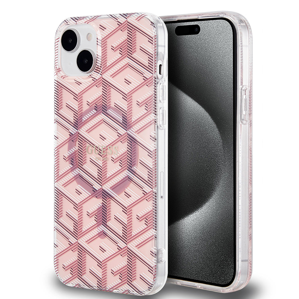 MagSafe Hülle für Apple iPhone 15 Plus, Guess, IML Gcube, Rosa