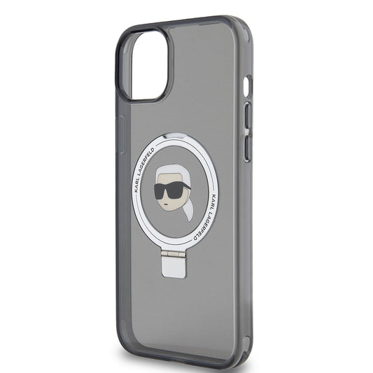 MagSafe Hülle für Apple iPhone 15 Plus, Karl Lagerfeld, Ring Stand Karl's Head, Schwarz