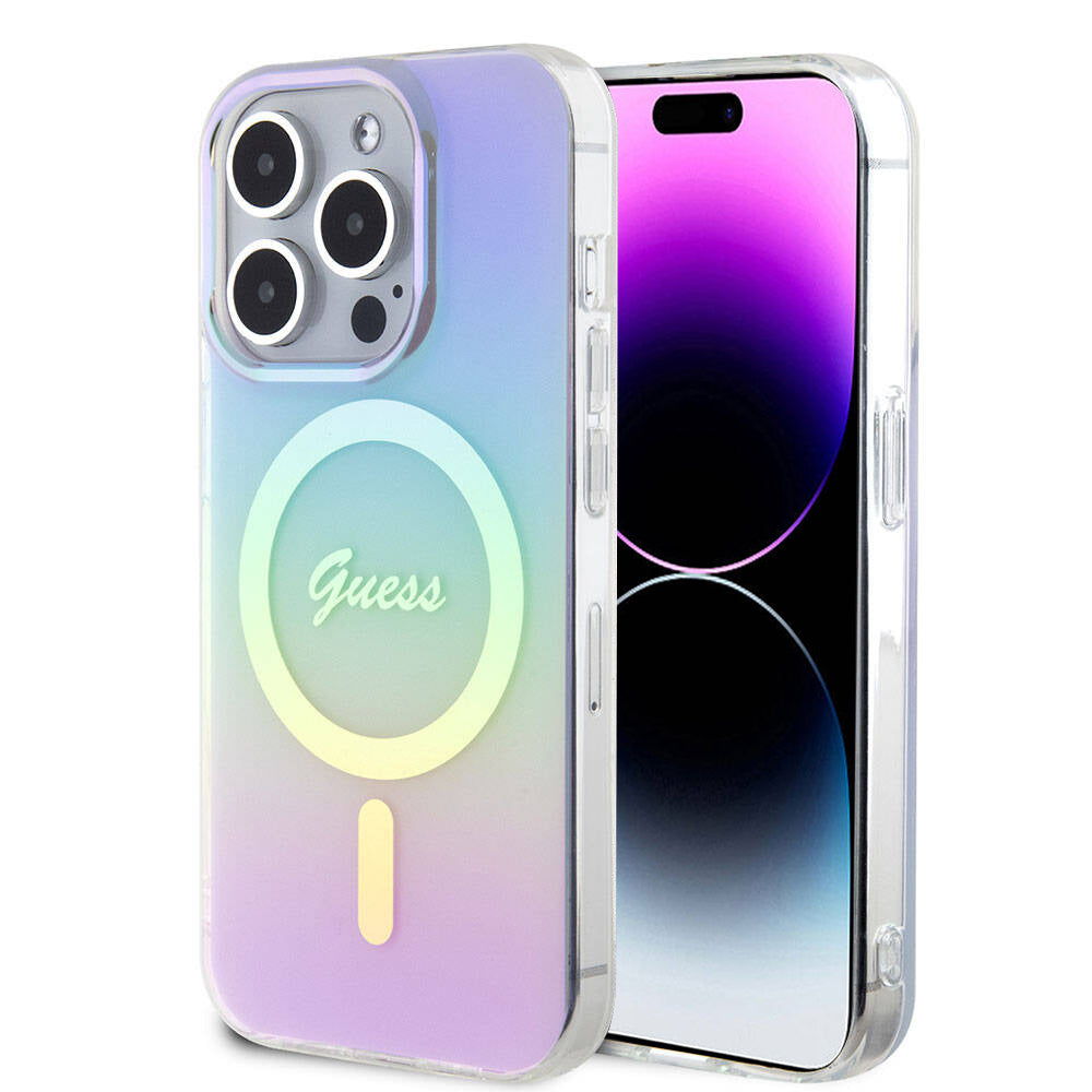 MagSafe Hülle für Apple iPhone 15 Pro, Guess, IML Iridescent, Lila