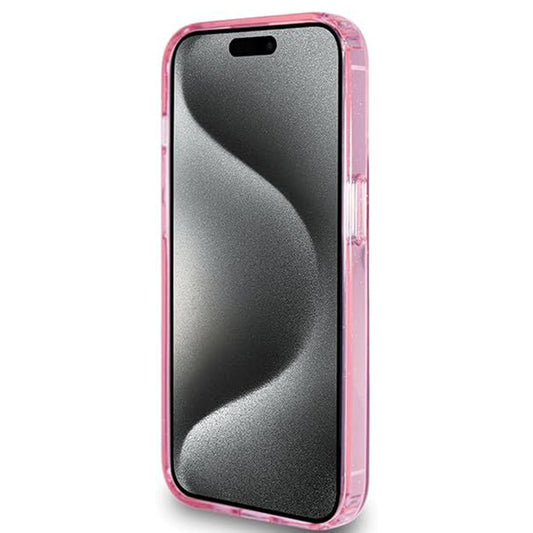 MagSafe Hülle für Apple iPhone 15 Pro, Guess, IML Ring Stand Glitter, Rosa