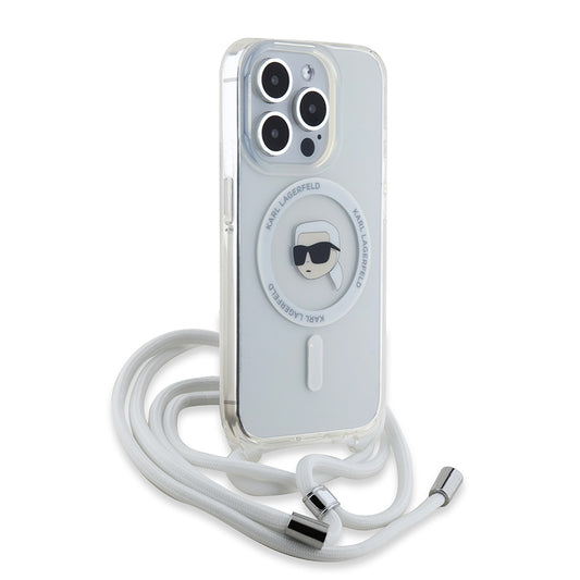 MagSafe Hülle für Apple iPhone 15 Pro, Karl Lagerfeld, IML Crossbody Karl's Head, Transparent