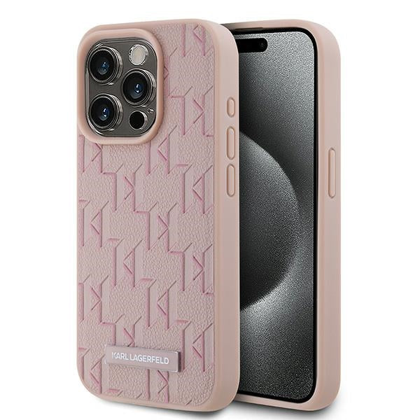 MagSafe Case for Apple iPhone 15 Pro, Karl Lagerfeld, Monogram Metal Logo, Pink
