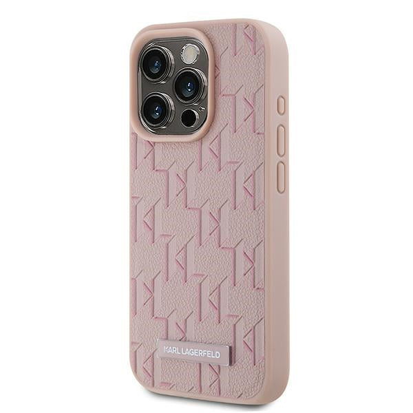 MagSafe Case for Apple iPhone 15 Pro, Karl Lagerfeld, Monogram Metal Logo, Pink