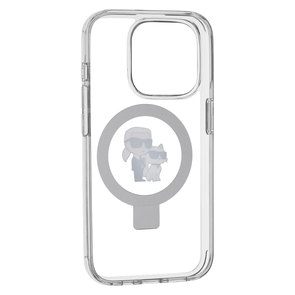 MagSafe Hülle für Apple iPhone 15 Pro, Karl Lagerfeld, Ring Stand Karl & Choupette, Weiß