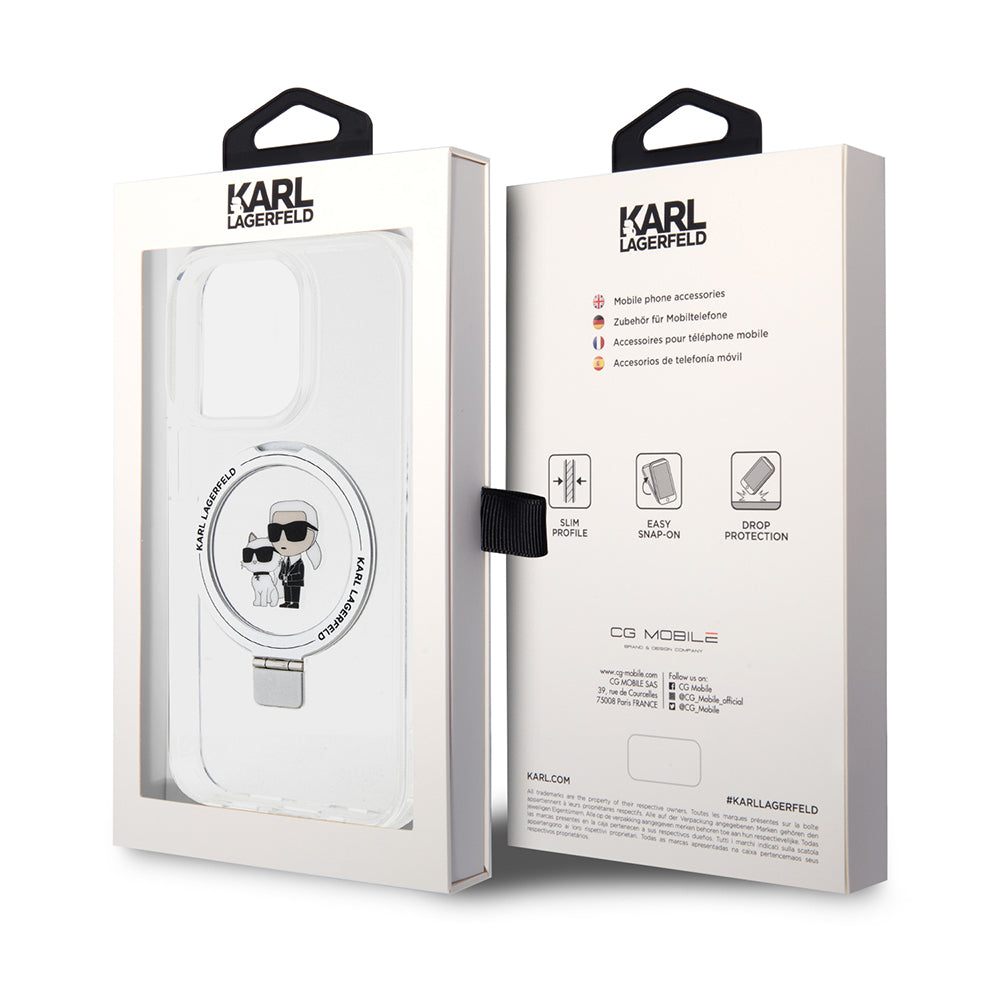 MagSafe Hülle für Apple iPhone 15 Pro, Karl Lagerfeld, Ring Stand Karl & Choupette, Weiß