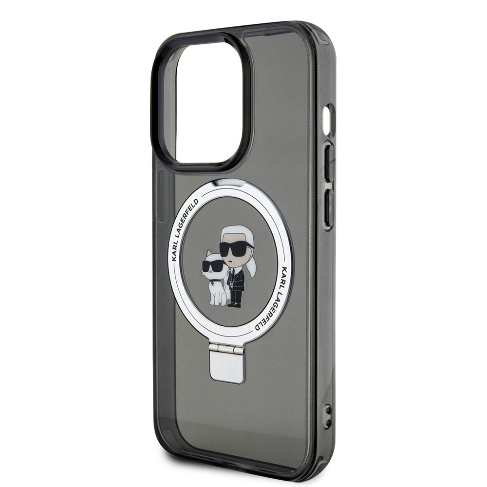 MagSafe Hülle für Apple iPhone 15 Pro, Karl Lagerfeld, Ring Stand Karl & Choupette, Schwarz
