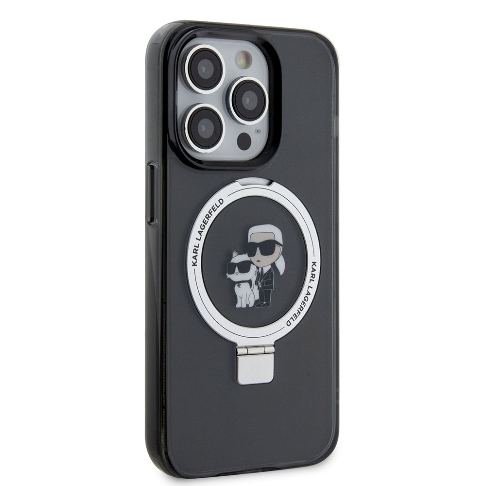 MagSafe Hülle für Apple iPhone 15 Pro, Karl Lagerfeld, Ring Stand Karl & Choupette, Schwarz