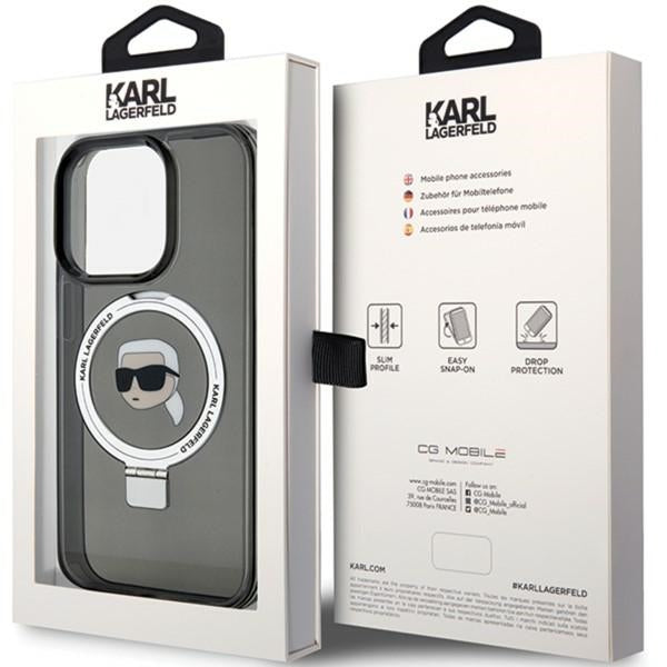 MagSafe Hülle für Apple iPhone 15 Pro, Karl Lagerfeld, Ring Stand Karl's Head, Schwarz