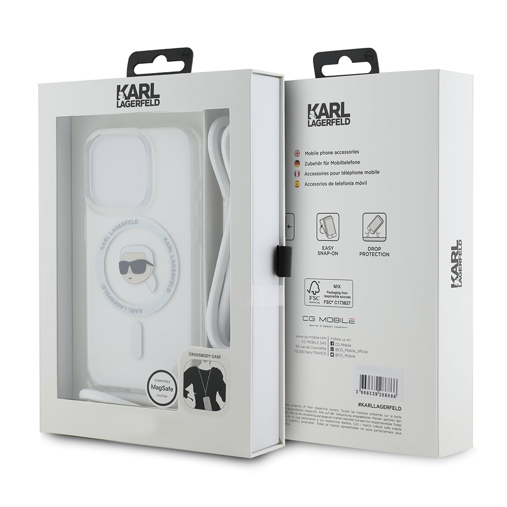 MagSafe Case for Apple iPhone 15 Pro Max, Karl Lagerfeld, IML Crossbody Karl's Head, Transparent