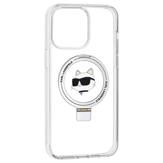 MagSafe Case for Apple iPhone 15 Pro Max, Karl Lagerfeld, Ring Stand Choupette's Head, White
