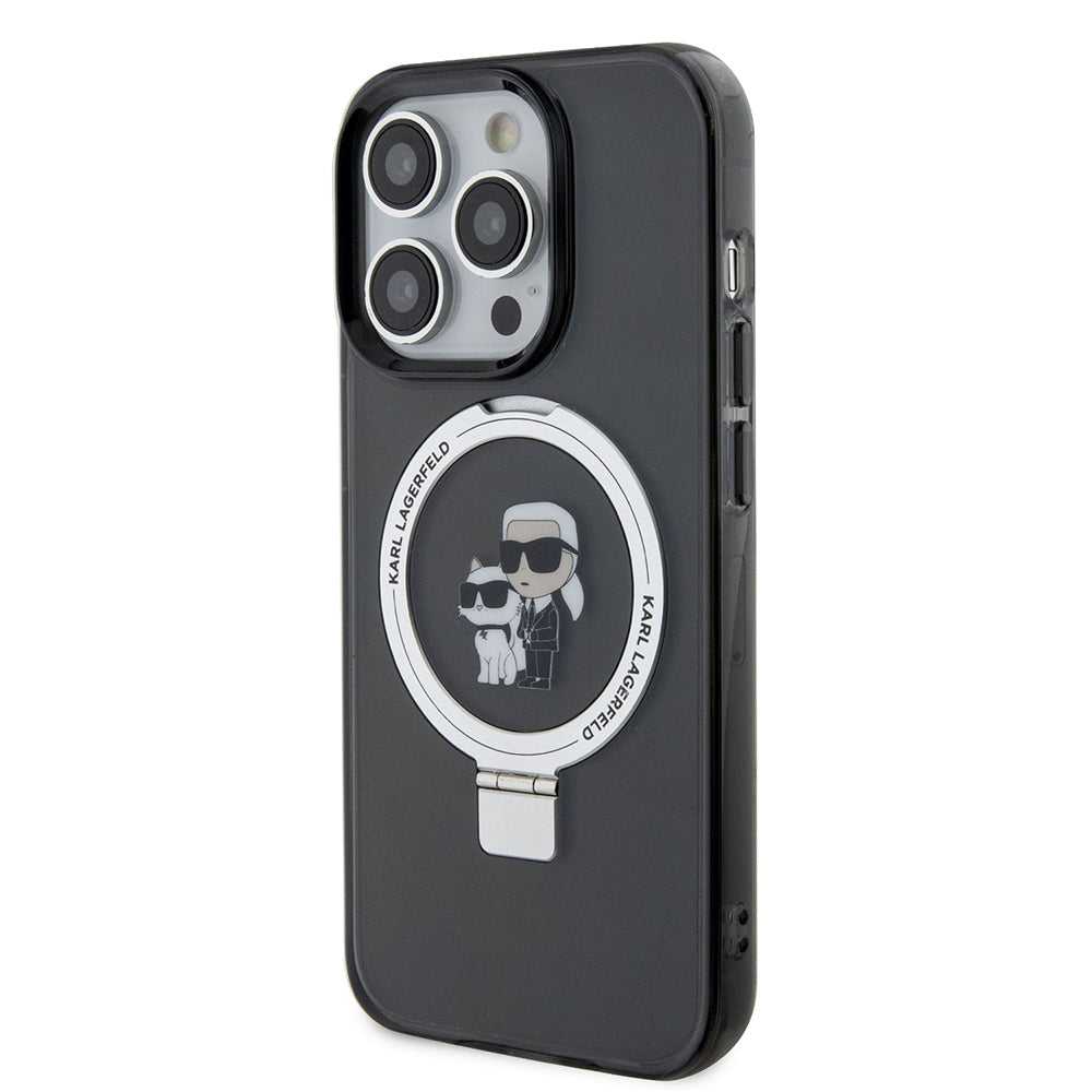 MagSafe Case for Apple iPhone 15 Pro Max, Karl Lagerfeld, Ring Stand Karl & Choupette, Black