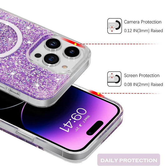MagSafe-Hülle für Apple iPhone 15 Pro, Techsuit, Glitzernd, Lila