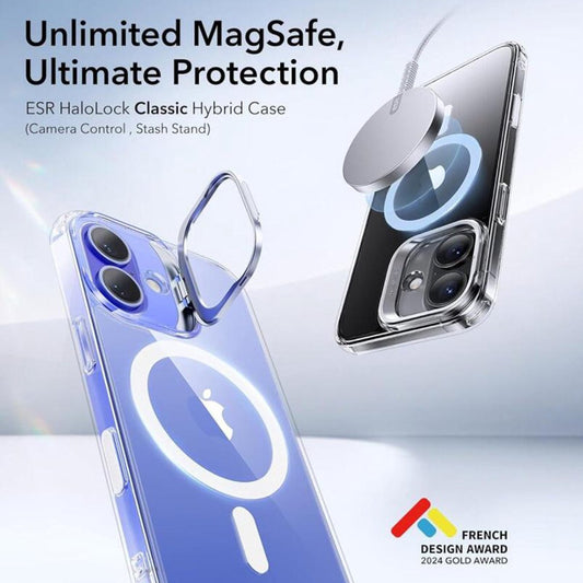 MagSafe Hülle für Apple iPhone 16, ESR, Classic Hybrid Kickstand Slide, Transparent
