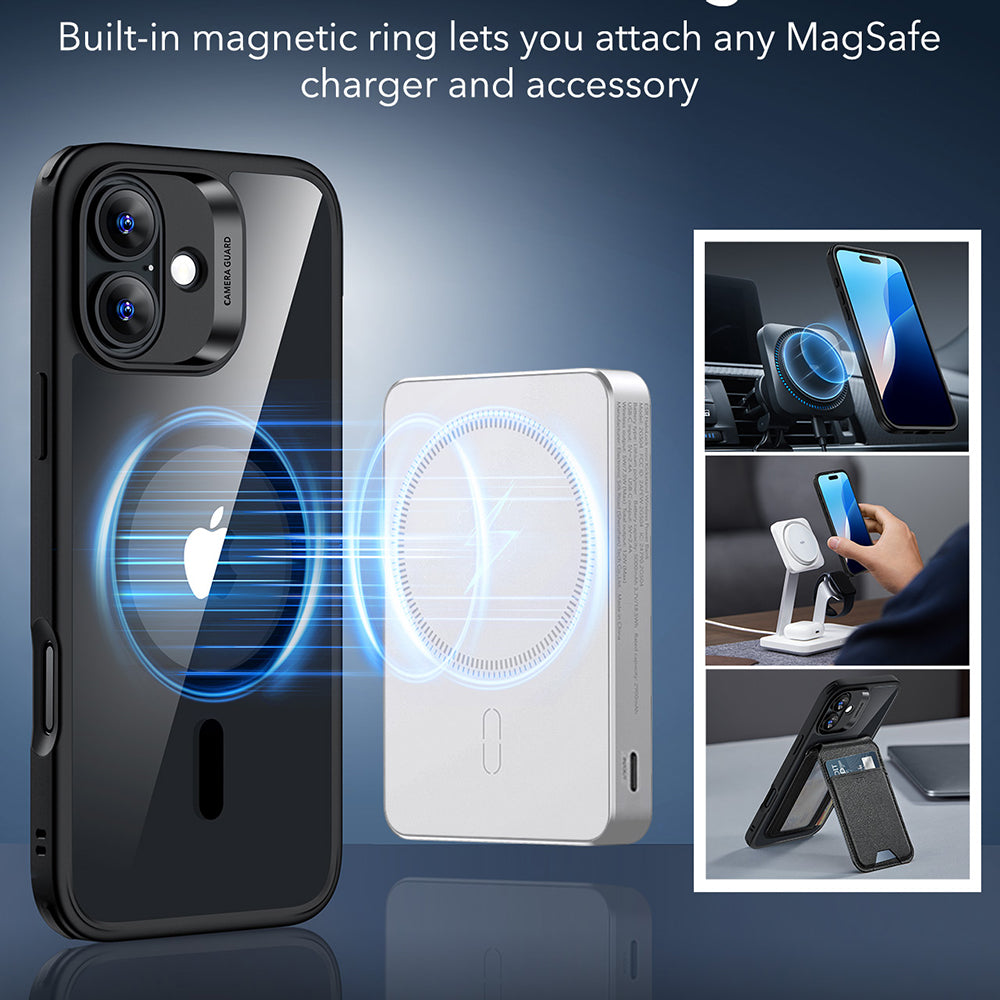 MagSafe Hülle für Apple iPhone 16, ESR, Classic Hybrid, Schwarz Transparent