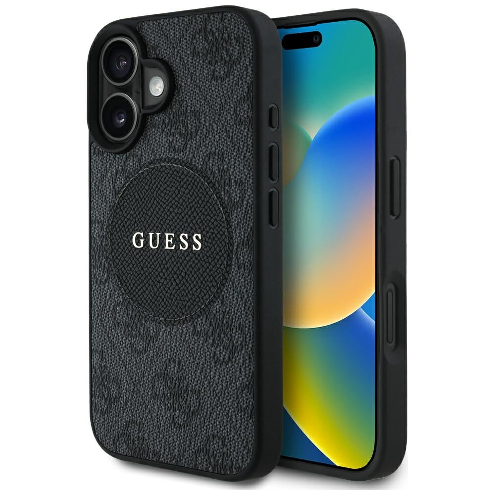 MagSafe Case for Apple iPhone 16, Guess, 4G Circle Classic Logo, Black