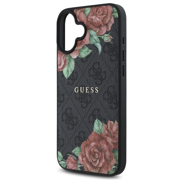 MagSafe Hülle für Apple iPhone 16, Guess, 4G Flowers Print, Schwarz