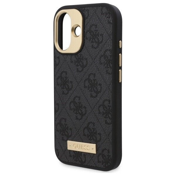 MagSafe Case for Apple iPhone 16, Guess, 4G Logo Plate, Black