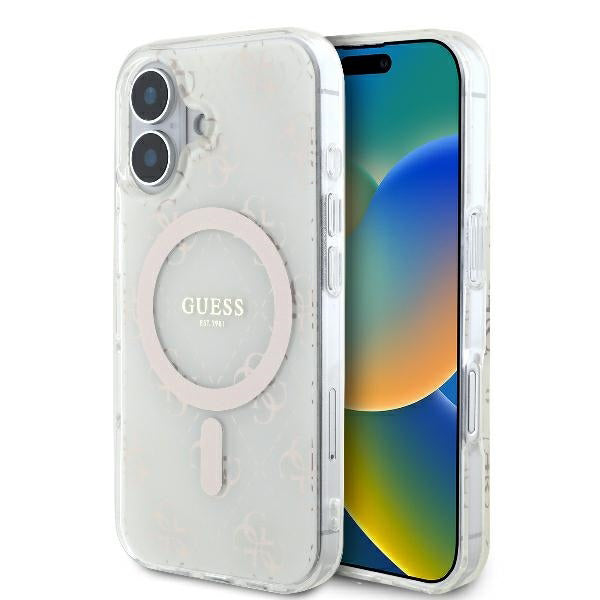 MagSafe Hülle für Apple iPhone 16, Guess, IML 4G Hintergrund, Weiß