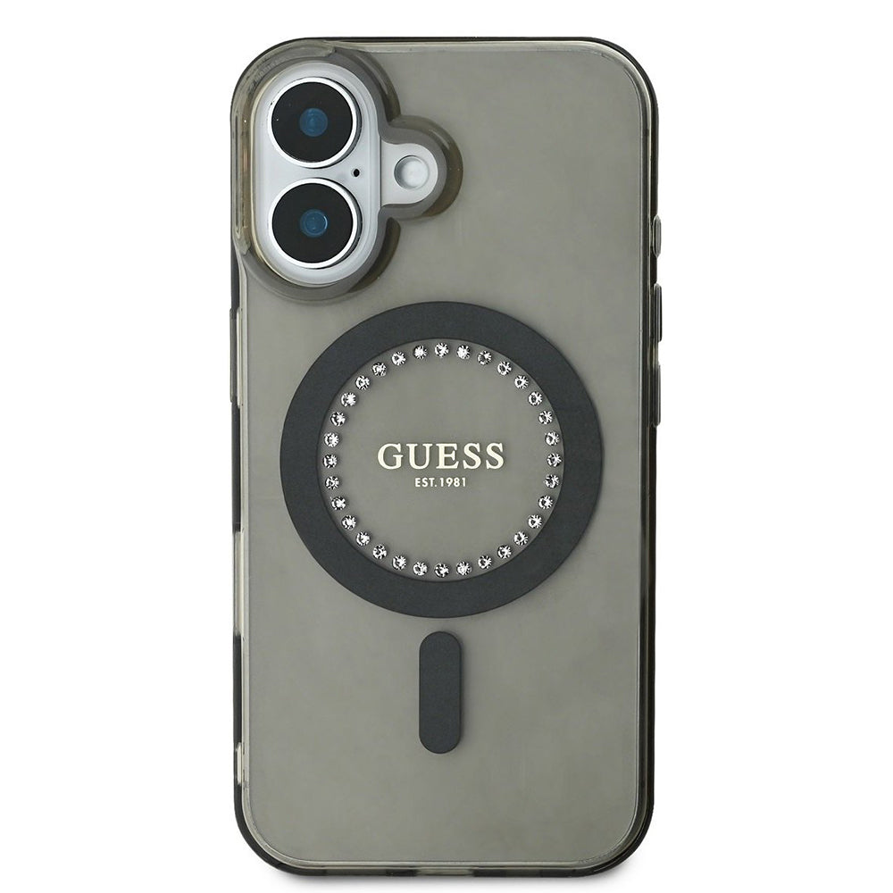 MagSafe Hülle für Apple iPhone 16, Guess, IML Rhinestone, Schwarz