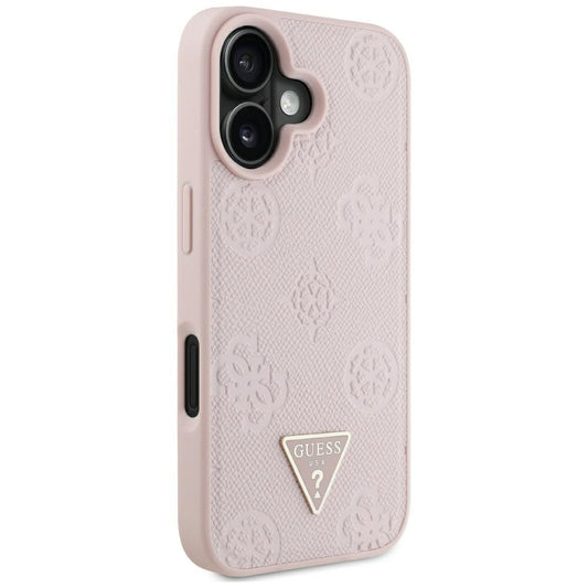 MagSafe Case for Apple iPhone 16, Guess, Peony Grained Hot Stamp Triangle, Pink