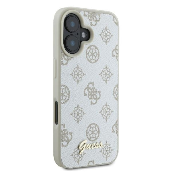 MagSafe Hülle für Apple iPhone 16, Guess, Peony Script, Weiß