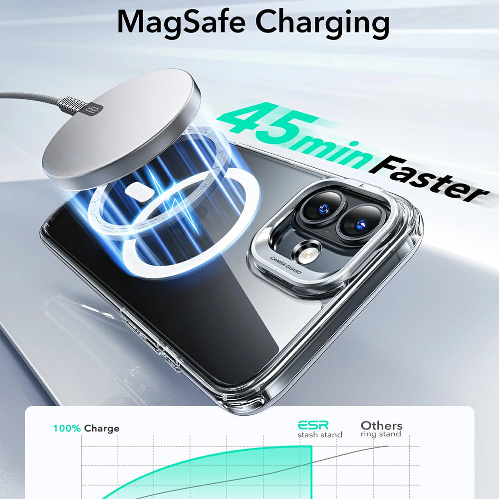 MagSafe Hülle für Apple iPhone 16 Plus, ESR, Classic Hybrid Kickstand, Schwarz Transparent