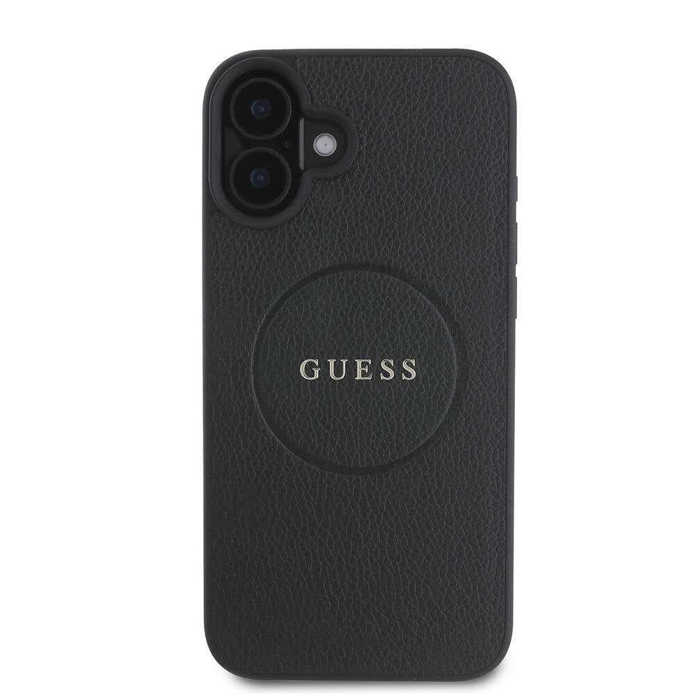 MagSafe Case for Apple iPhone 16 Plus, Guess, Grained Gold Ring, Black