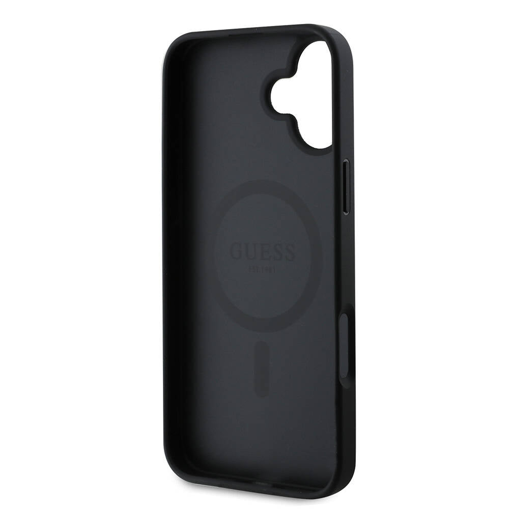 MagSafe Case for Apple iPhone 16 Plus, Guess, Grained Gold Ring, Black