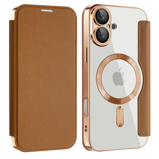 MagSafe Case for Apple iPhone 16 Plus, Techsuit, SmartMag Book, Brown