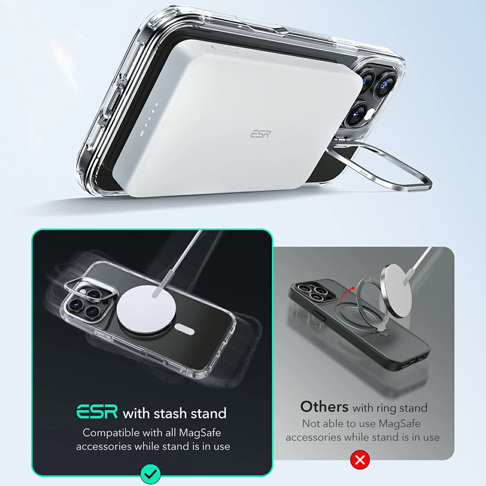MagSafe Hülle für Apple iPhone 16 Pro, ESR, Classic Hybrid Kickstand, Transparent Grau
