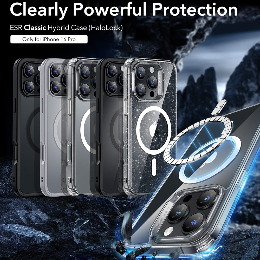 MagSafe Hülle für Apple iPhone 16 Pro, ESR, Classic Hybrid, Satiniert Transparent