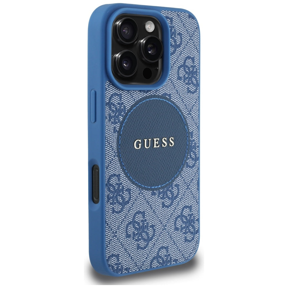 MagSafe Hülle für Apple iPhone 16 Pro, Guess, 4G Circle Classic Logo, Blau