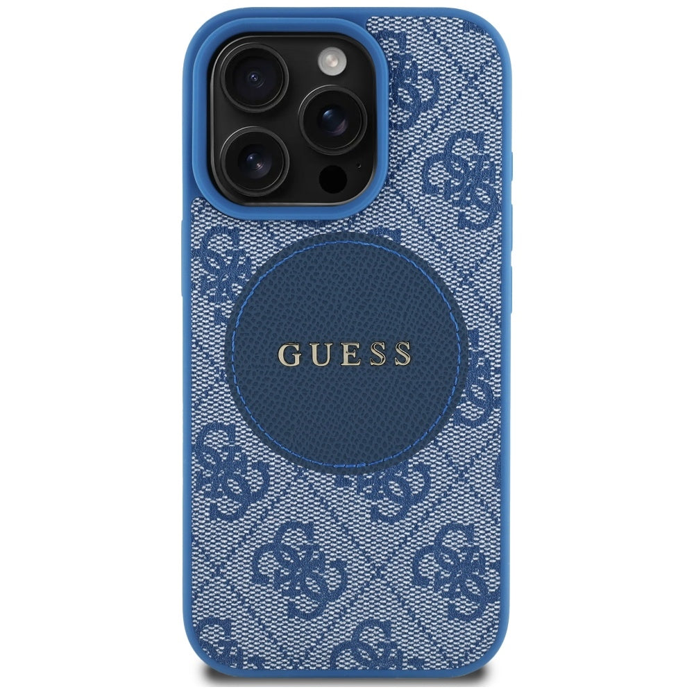 MagSafe Hülle für Apple iPhone 16 Pro, Guess, 4G Circle Classic Logo, Blau