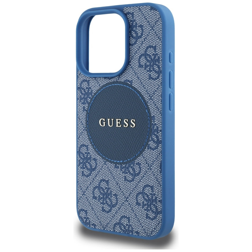 MagSafe Hülle für Apple iPhone 16 Pro, Guess, 4G Circle Classic Logo, Blau