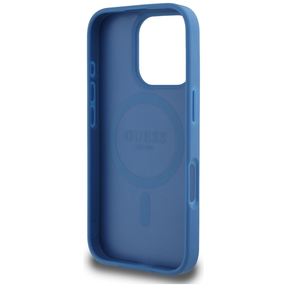 MagSafe Hülle für Apple iPhone 16 Pro, Guess, 4G Circle Classic Logo, Blau