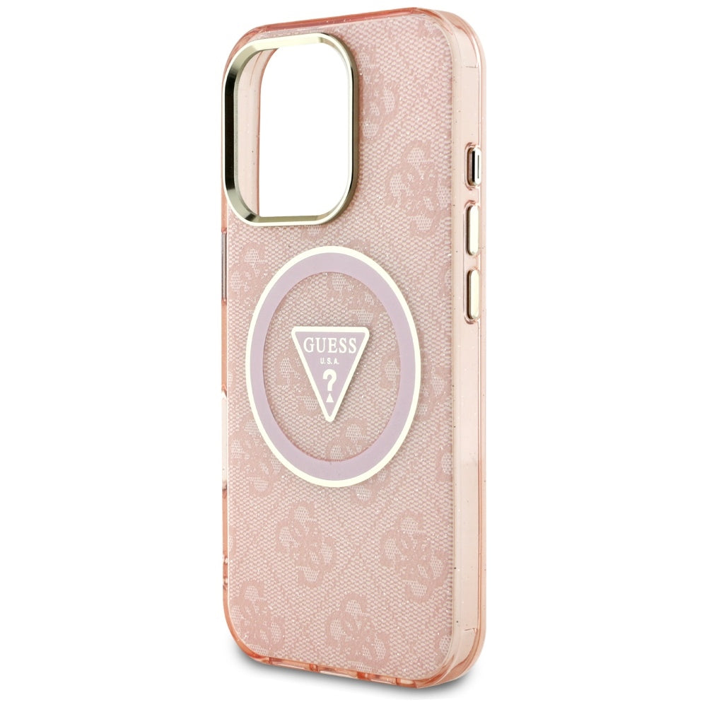 MagSafe Hülle für Apple iPhone 16 Pro, Guess, IML Glitter 4G Circle Triangle, Rosa